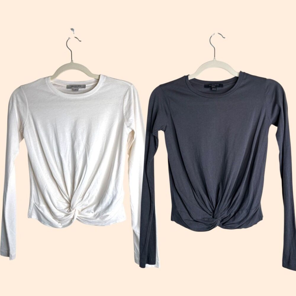 All Saints White and Gray Long Sleeve Tees